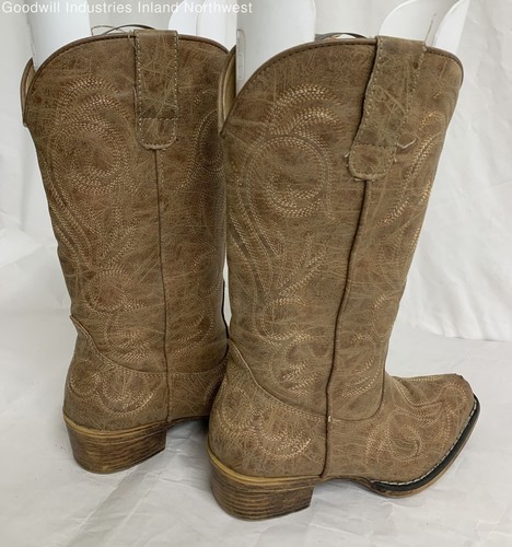 Women's Ropar Tan Brown Mid Calf Embroidered Cowboy Cowgirl Western Boots Size 6 - Picture 6 of 10