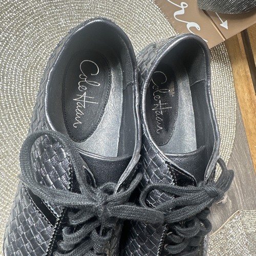 COLE HAAN BRIA Black Weaved Leather LaceUp Patent Trim Sneakers 7.5B NWOT - Picture 17 of 20