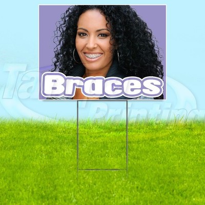 BRACES 18x24 Yard Sign Dentist Health Plastic Corrugated WITH STAKE USA YS07637