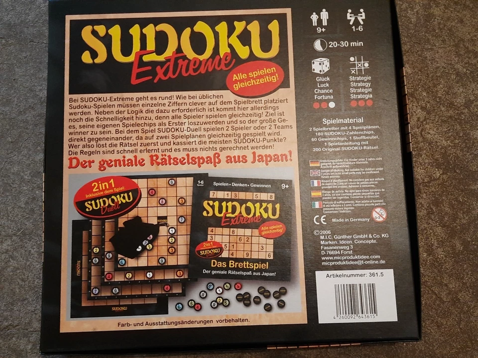 SuDoku Extreme Das Brettspiel incl. Sudoku DUELL M.I.C. Neu unbespielt - Bild 2 von 4