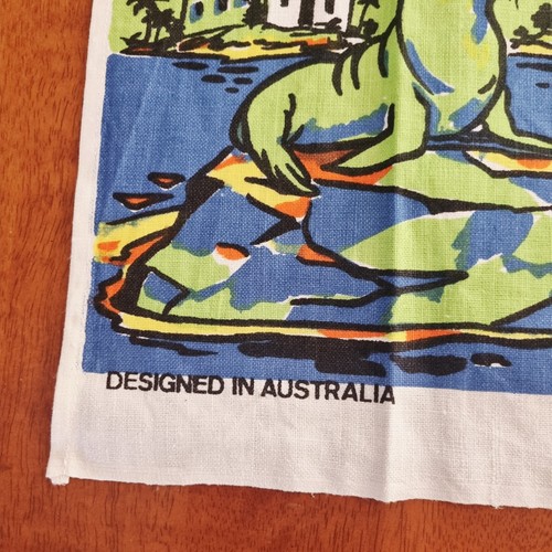 Vintage Gold Coast Sea World Linen Cotton Tea Towel 80's Kitsch Retro Souvenir - Bild 3 von 7