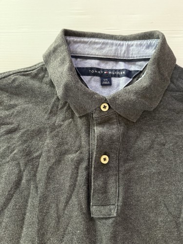 Tommy Hilfiger Shirt Men's Size L Large Grey Short Sleeve Polo Collared Logo - Picture 3 of 7