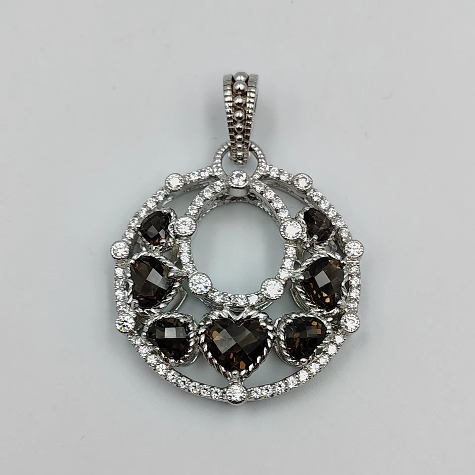QVC Judith Ripka Plata de Ley 925 Cuarzo Ahumado y Circonita Circonita Redonda Colgante Potenciador Foto 2 de 4