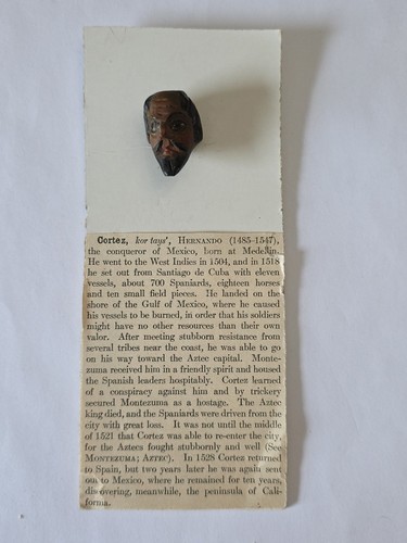 Antique Hand Carved Hernando Cortez Conqueror Mexico Wooden Face Mask Button - Picture 8 of 8