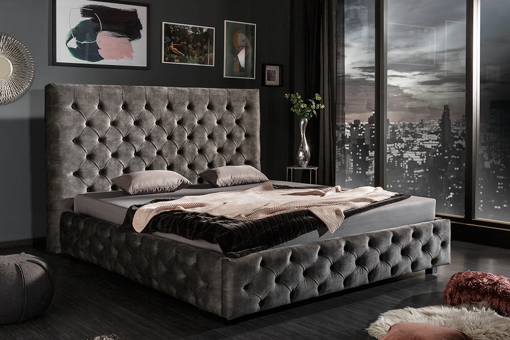 Kingsize Doppelbett PARIS FARBWAHL Samt Chesterfield Design Ehebett Polsterbett