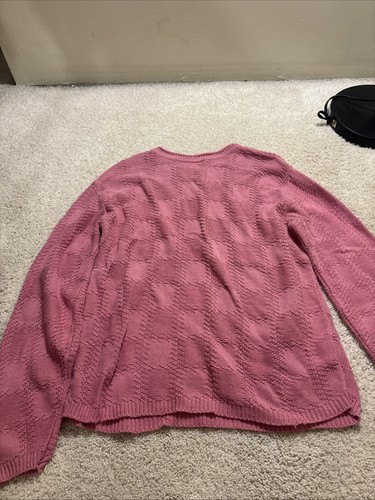 Vintage Whitefish Bay 100% Cotton Pink Cable Knit Checker Sweater Made in USA M - Picture 13 of 18