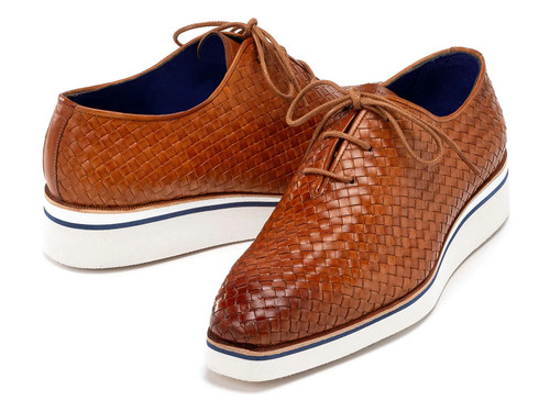 Paul Parkman Men's Woven Leather Smart Casual Shoes Camel Brown (ID#182-WVN-CML) - Picture 3 of 7