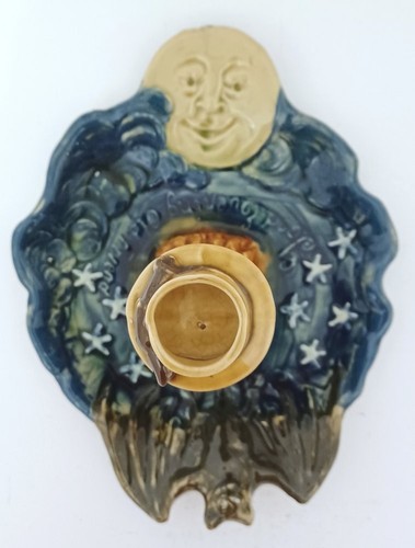 Pretty/Old Majolica Extremely RARE Owl, Bat and Full Moon Candlestick Holder - Picture 3 of 11