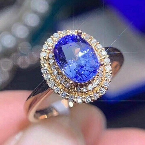 Gorgeous 14k Rose Gold Plated Cut Blue Artificial Sapphire Wedding Ring Sz 6-10 - Picture 11 of 13