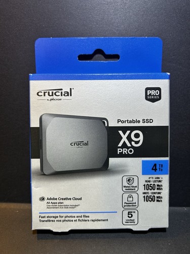 Crucial X9 Pro 4TB SSD Portable 1050MB/s Lesen & Schreiben 3.2 USB-C Neu Versiegelt
