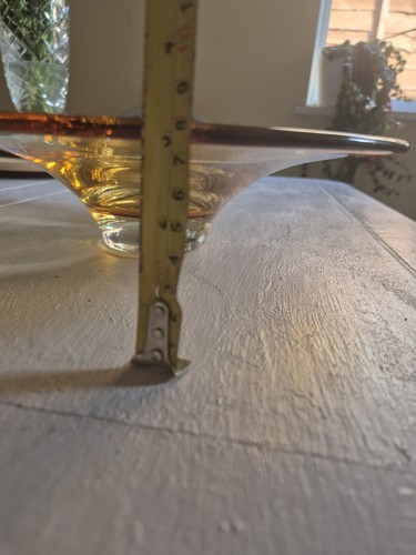 Vintage Krosno Amber Over Clear Glass Large Decorative Shallow Dish with sticker - Picture 5 of 8