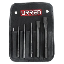 Urrea Striking Tool Set - 5-Piece Chisel, Drift Pin and Punch Kit with Black ...
