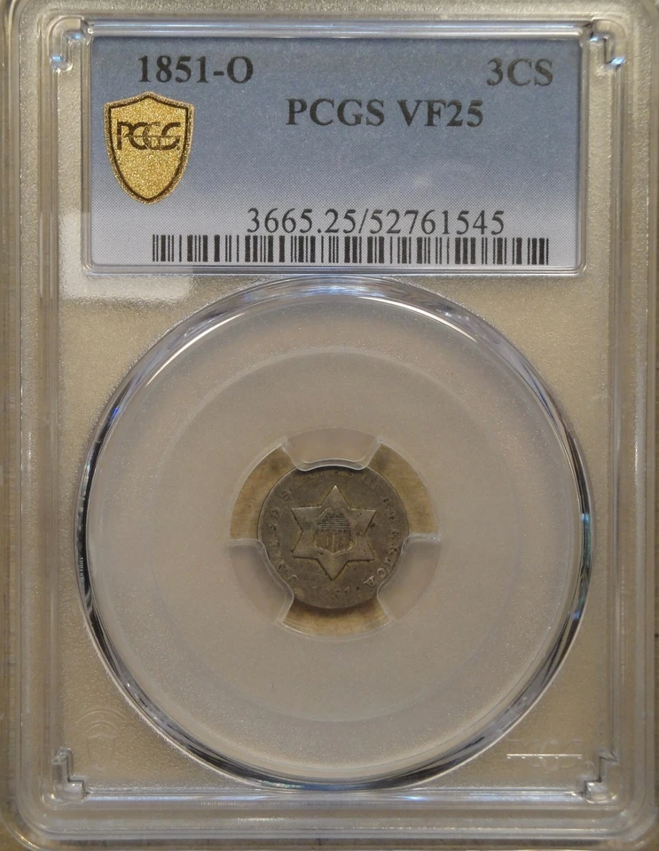 1851-O Three Cent Silver PCGS Certified VF25 as Pictured - Image 3 of 4