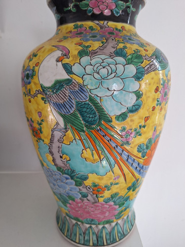 Vaso Giapponese Antico, Grande Ceramica A Motivo Fiori Dipinti Alla Mano - Photo 3 sur 13