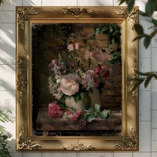 Rustic Floral Art | Pink Peony Still Life | Museum Fine Art Print
