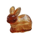 Orange Amber Depression Style Glass Bunny Rabbit Candy Dish, Retro Decor NOS