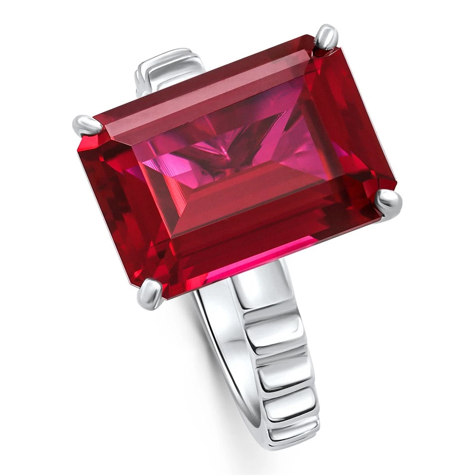 Anillo Jazmín Rubí 14x10mm Oro Blanco 14k Cultivado en Laboratorio Foto 3 de 4