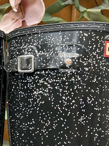 HUNTER WELLINGTONS Black Glitter Sparkle Wellies UK Size 3 EU 36. GORGEOUS - Picture 7 of 15