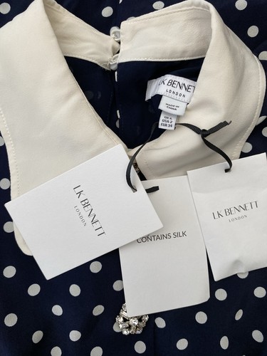 LK Bennett Mathilde Navy & Cream Polka Dot Silk Tea Dress Size 6 UK BNWT - Picture 6 of 8