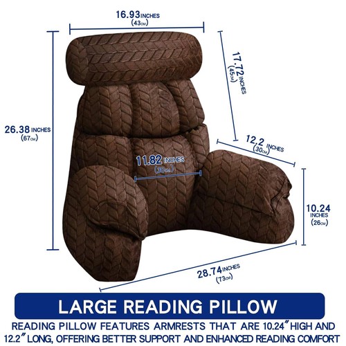 Back Pillow for Bed Sitting Up: Reading Pillow with 9.4" Height Armrest-Bed P... - Picture 2 of 6