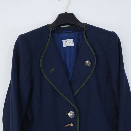 Womens Trachten Blazer Small Size US 6 EU 36 Tyrol Blue Country Wool Jacket - Picture 8 of 15