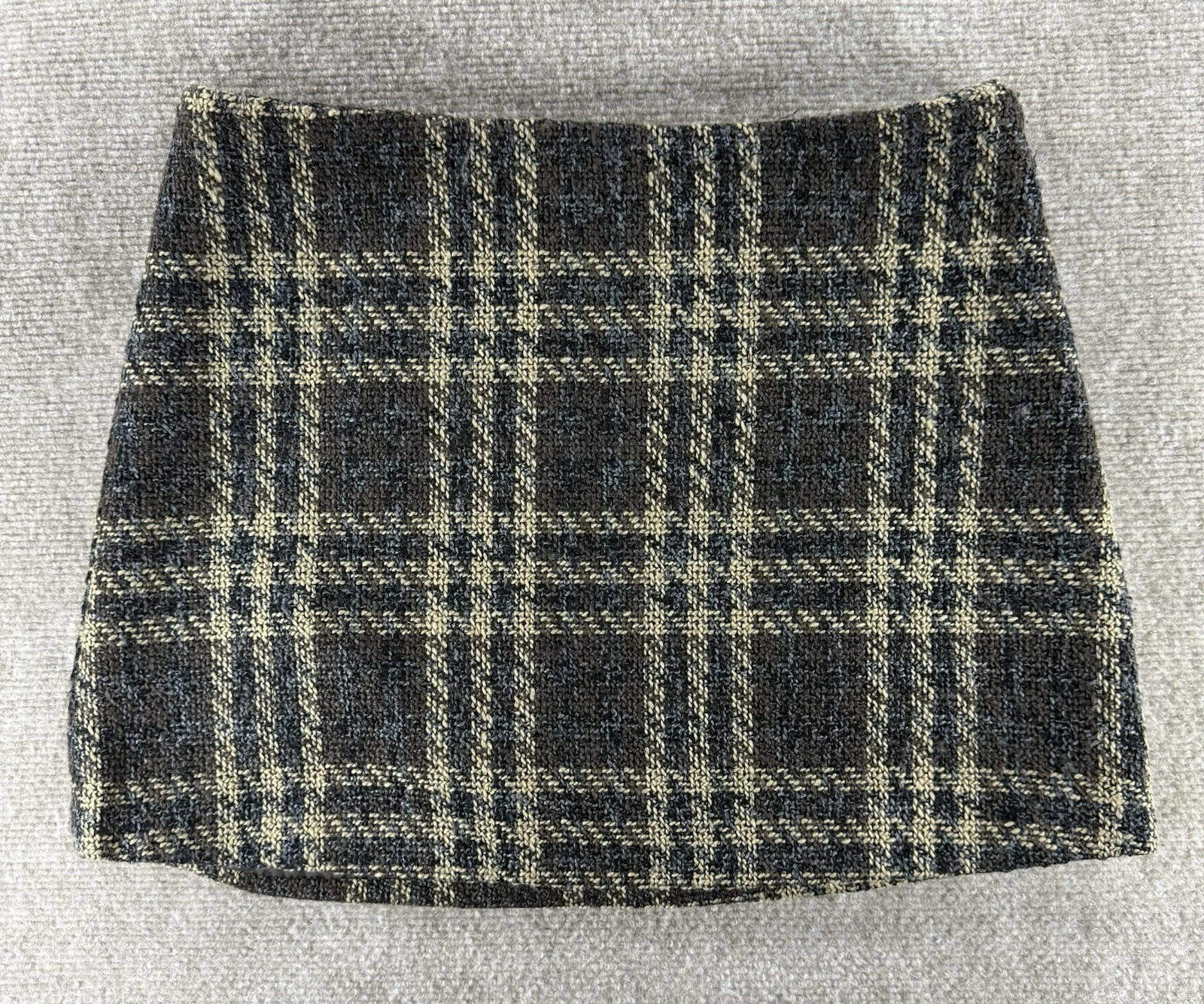 Steve Madden Plaid Tweed Mini Skirt M Brown Beige Lined Fall Winter Preppy