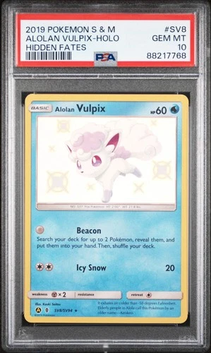 Graded 2019 Pokemon Sun & Moon Alolan Vulpix #SV8 HOLO Hidden Fates Card PSA 10