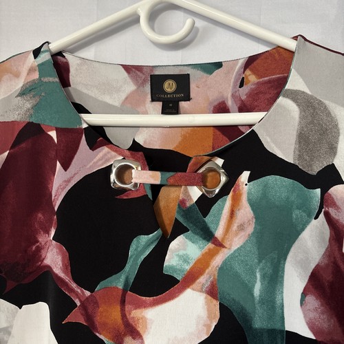 JM Collection Women 3/4 Sleeve Keyhole Front Cascading Fall Multicolored Top M - Picture 4 of 9