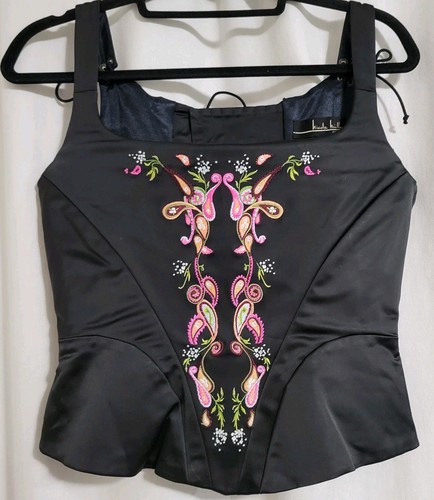 Corsé de satén Y2K top caprichoso de colección Nicole Miller talla 8 bordado floral 2000 - Imagen 3 de 19