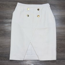 Zara White Midi Pencil Skirt Womens M Asymmetrical Front Split Gold-Toned Button