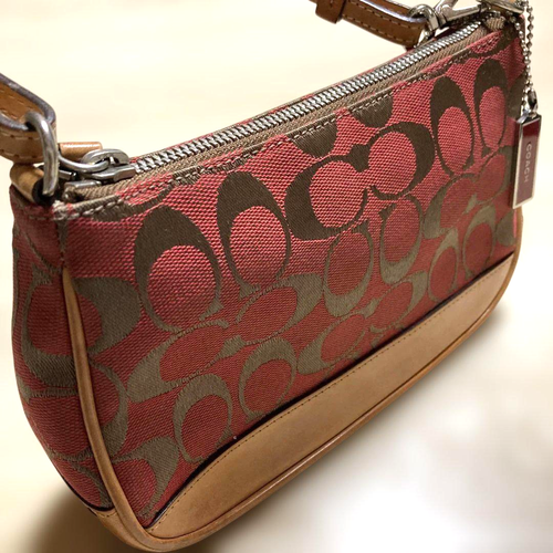 Coach 6094 Signature Canvas Red Leather Demi Mini Pouch Handbag Used - 第 2/15 張圖片