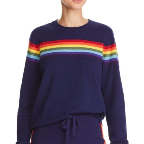 Maglione Madeleine Thompson x blu acqua arcobaleno a righe piccolo girocollo