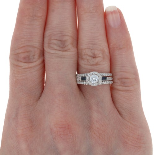 NEW Semi-Mount Wedding Set - 14k White Gold Diamonds & Sapphires .85ctw - Picture 5 of 9