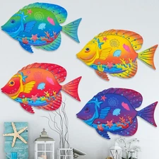 Metal Fish Wall Decor,Set of 4 Sea Fish Wall Art Decorations for Barthroom Fence