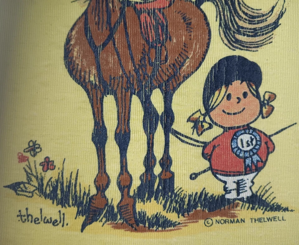 Винтажная женская маленькая футболка 70-х Norman Thelwell Pony кукла юмористическая футболка с лошадью - Изображение 4 из 4