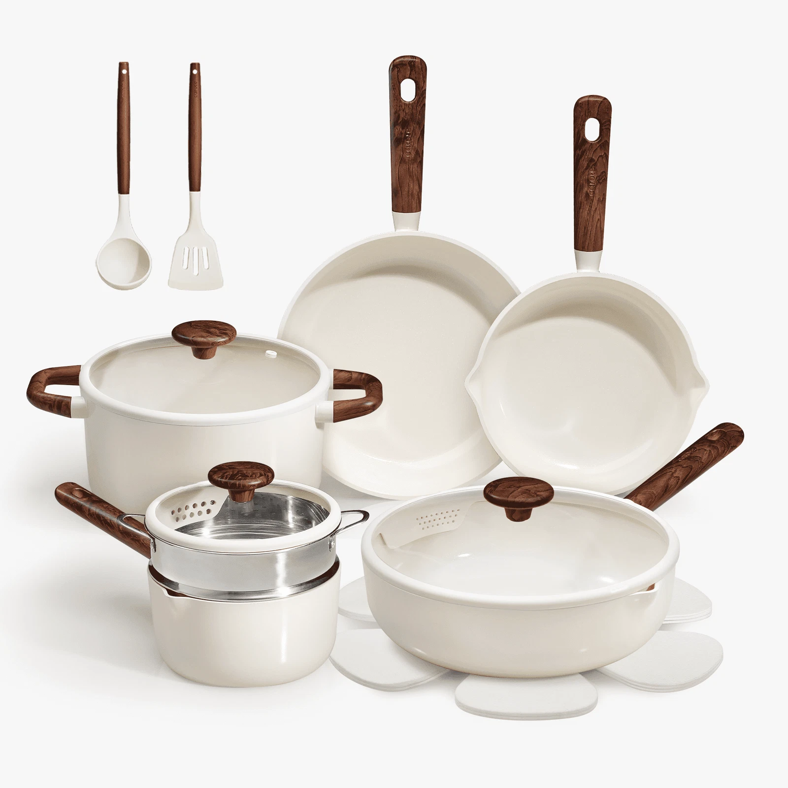 Carote 15-Piece Ceramic Cookware Set, Nonstick Pots and Pans with Steamer,