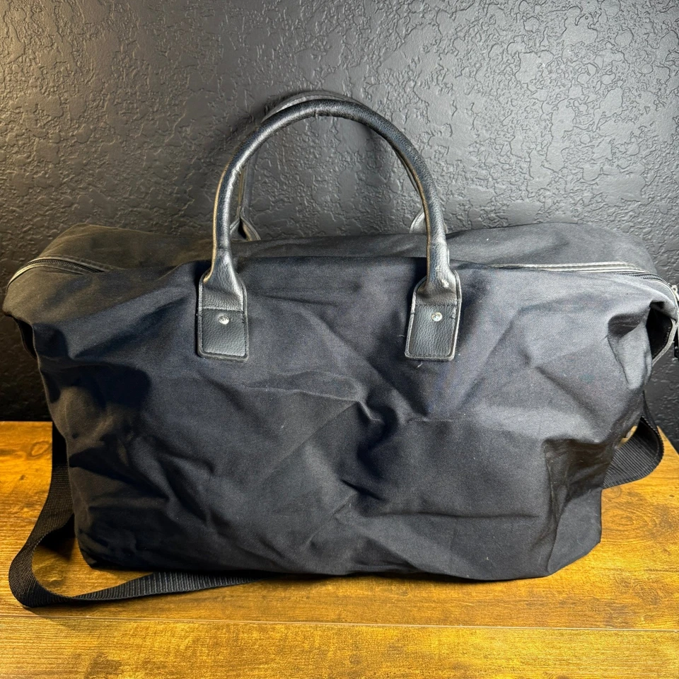 Bolso de Viaje Kenneth Cole New York Negro Lona Cuero Borde Lona Fin de Semana Foto 4 de 4