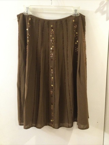 Josefine Chaus Pleated Beaded Silk / Cotton Skirt Size 10 Brown - Picture 5 of 14
