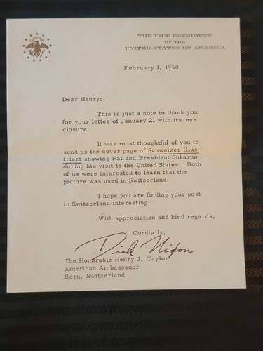 Richard Nixon Vice President Signed Letter 2/1/1958