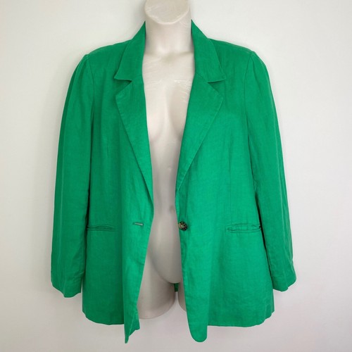 Sussan womens blazer jacket size 16 green linen cotton lined front pockets - Picture 2 of 9