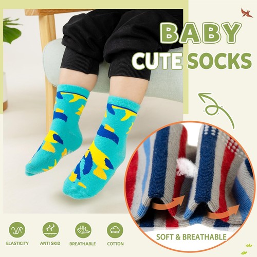 Toddler Non-Slip Grips Socks 12 Pairs Anti-Skid Cotton Crew Socks for Boys - Picture 2 of 6