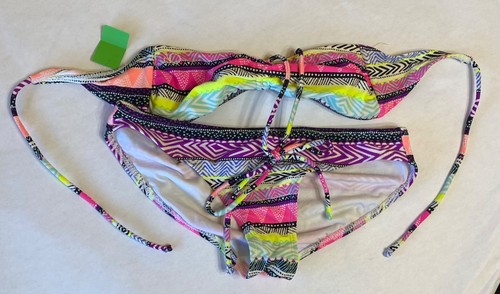 Conjunto de bikini Merona M gris y amarillo a rayas cremallera completa sudadera con capucha negra alienígena y rosa - Imagen 11 de 15