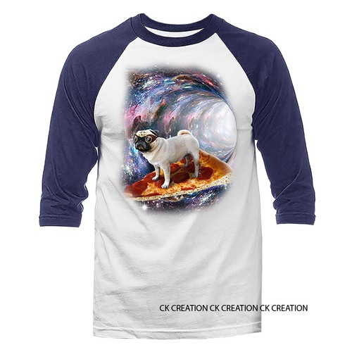 Pizza surfista animal mascota perro broma divertida humor humor humor manga 3/4 Raglan - Imagen 4 de 10