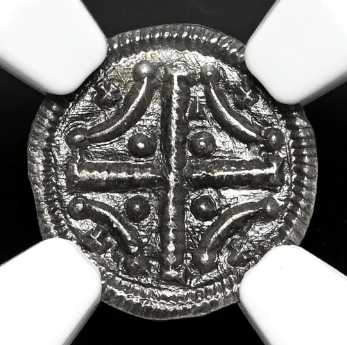 HUNGARY. Bela II, 1131-1141. Silver Denar, Cross type, NGC AU55