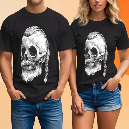 Viking Skull Beard T-Shirt | Unisex Punk Rock Tattoo Style Tee for Men and Women - Picture 11 of 20