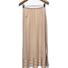 Gossard Artemis Half Slip Long Maxi 100 Nylon Size Medium Beige Slit USA Made
