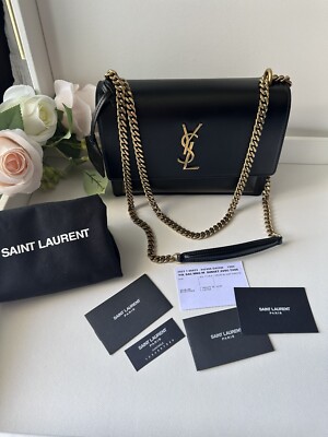 YSL Saint Laurent SUNSET Medium Chain Bag Black Smooth