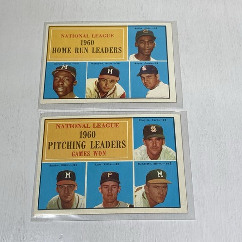 1960 Topps Home Run & Pitching Leaders 2 Karten Milwaukee Braves Aaron / Spahn - Bild 2 von 8