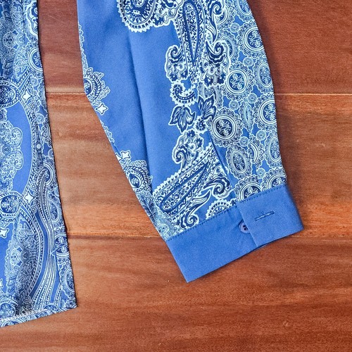 NEW MISSLOOK Blue Paisley Print Blouse Size Med Cotton Blend Long Sleeve Shirt - Picture 3 of 7
