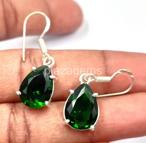 17.75 Ct Pear Cut Natural Green Emerald Earrings 925 Silver Loose Gems 5RDV - Picture 3 of 7